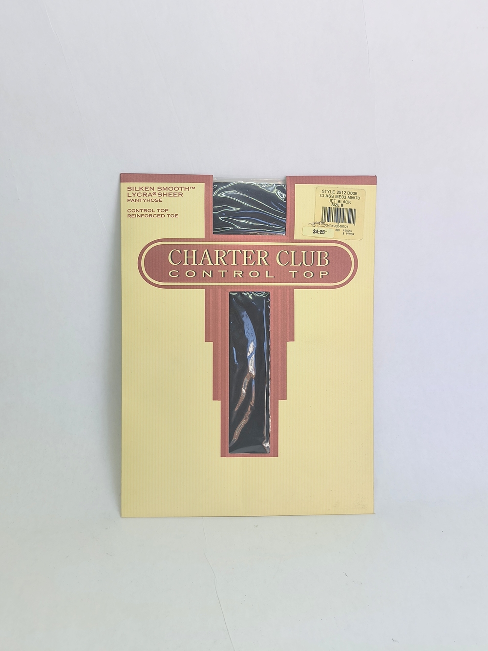 VINTAGE Charter Club Control Top Silken Smooth Lycra Sheer Pantyhose Jet Black